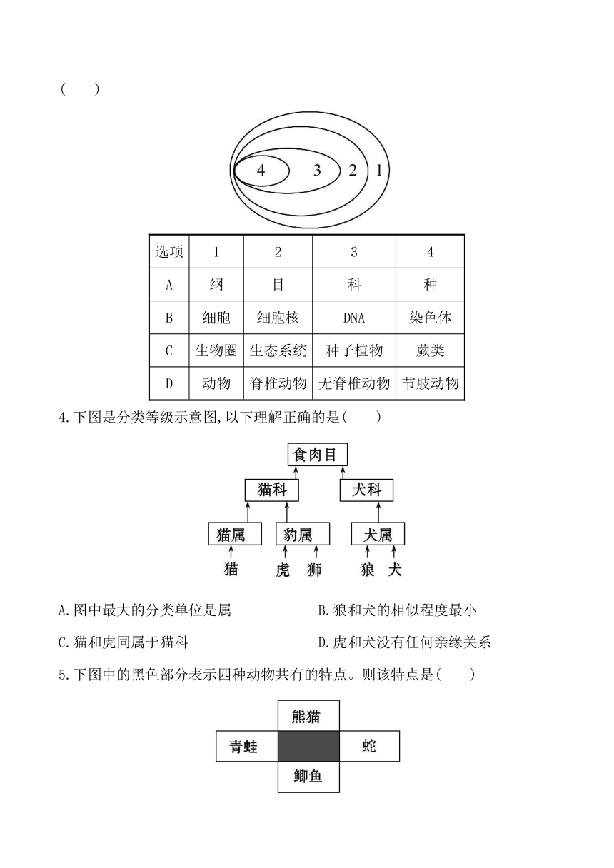 第二节 生物的分类单位 同步课时达标练习（解析版）