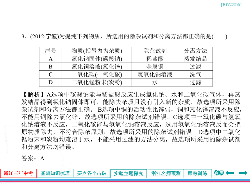 2013年浙江中考第一轮复习化学部分第三章物质的分类与分离