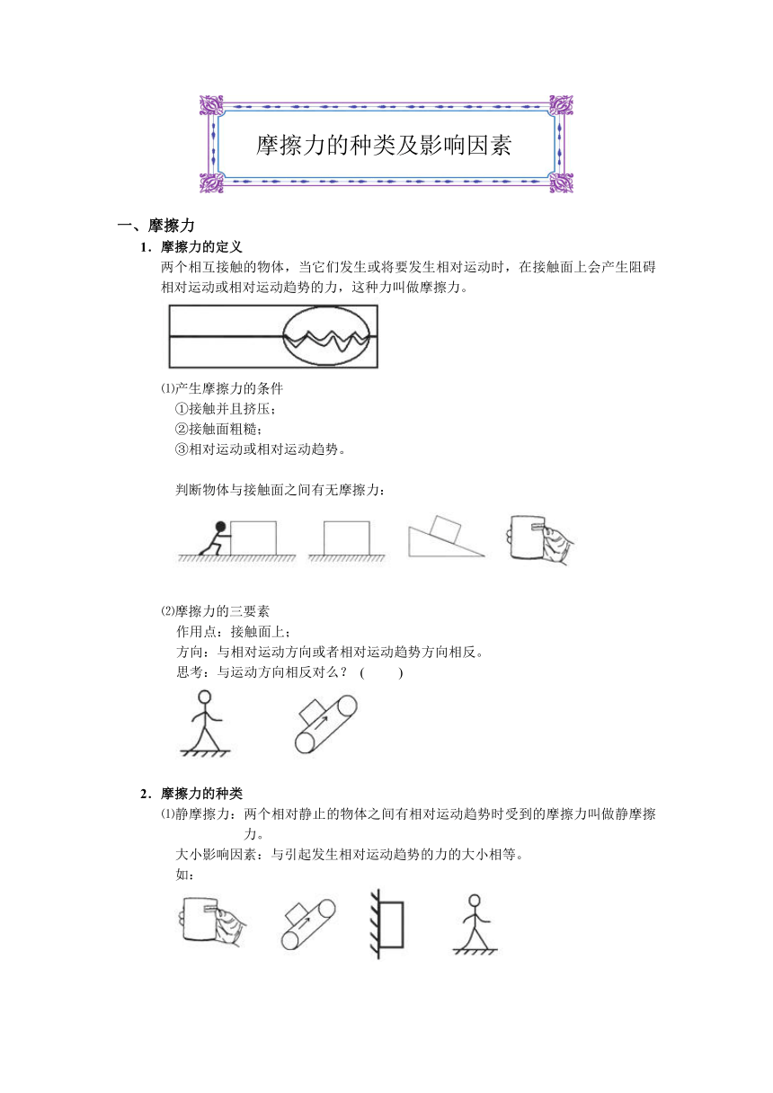 人教版初中物理中考专题复习摩擦力的种类及影响因素（无答案）
