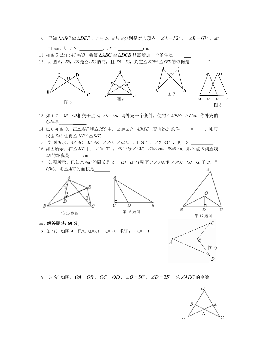 第12章全等三角形测试卷（无答案）