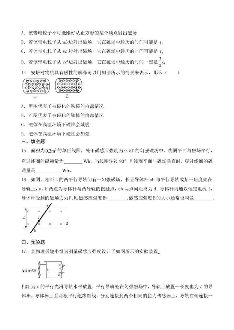 人教版高二物理选修3-1第三章《磁场》检测题（含答案）