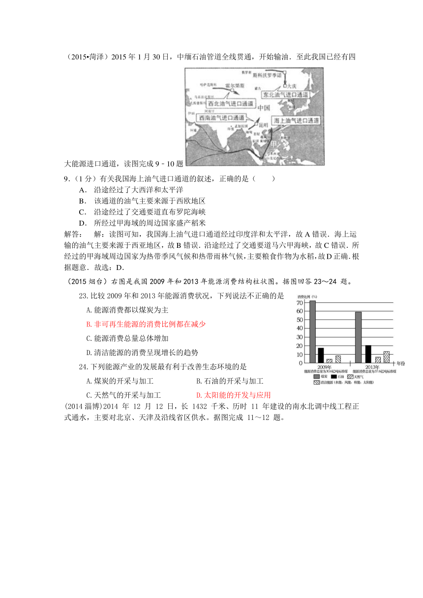 山东17地市2015年中考地理汇编十三   中国的资源