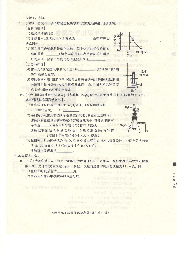 安徽省芜湖市城南实验学校2019-2020学年度九年级上学期期末考试化学试卷（PDF版）