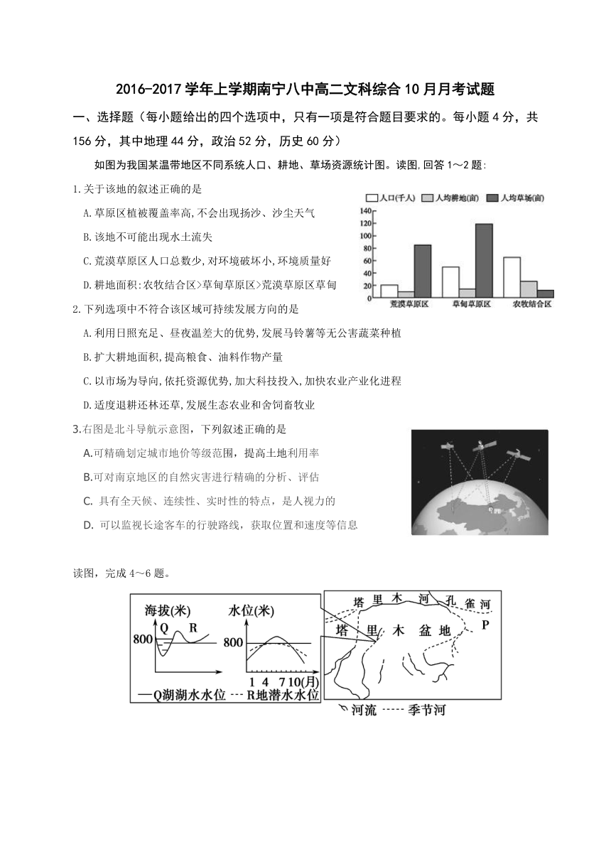 广西南宁市第八中学2016-2017学年高二10月月考文科综合试题（无答案）