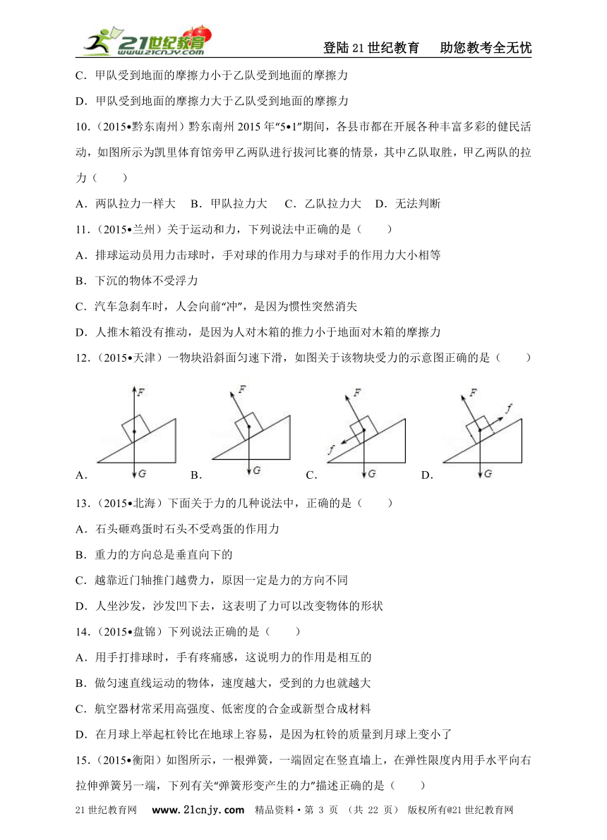 2016中考必备：中考物理分类精粹专题七：力