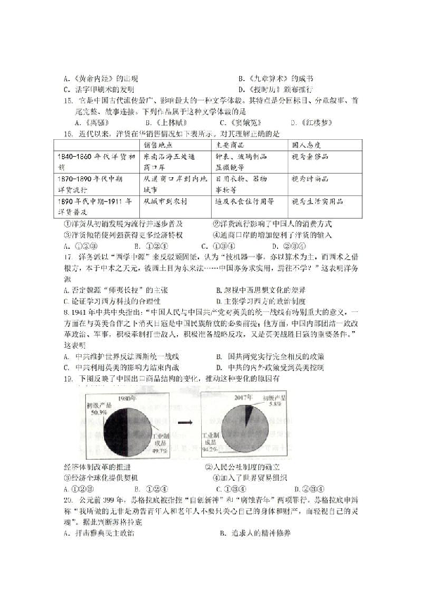 2019北京东城高三二模文综试题及答案解析（PDF版）