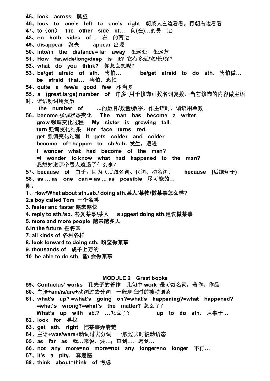 外研版初中英语九年级Modules 1-12重点短语、词汇典型句型总结