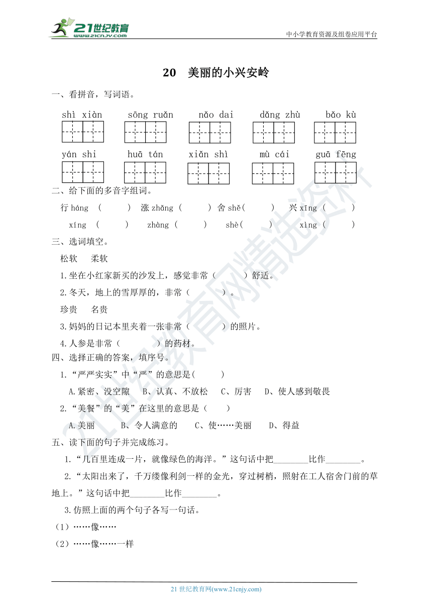 20.美丽的小兴安岭   一课一练（含答案）