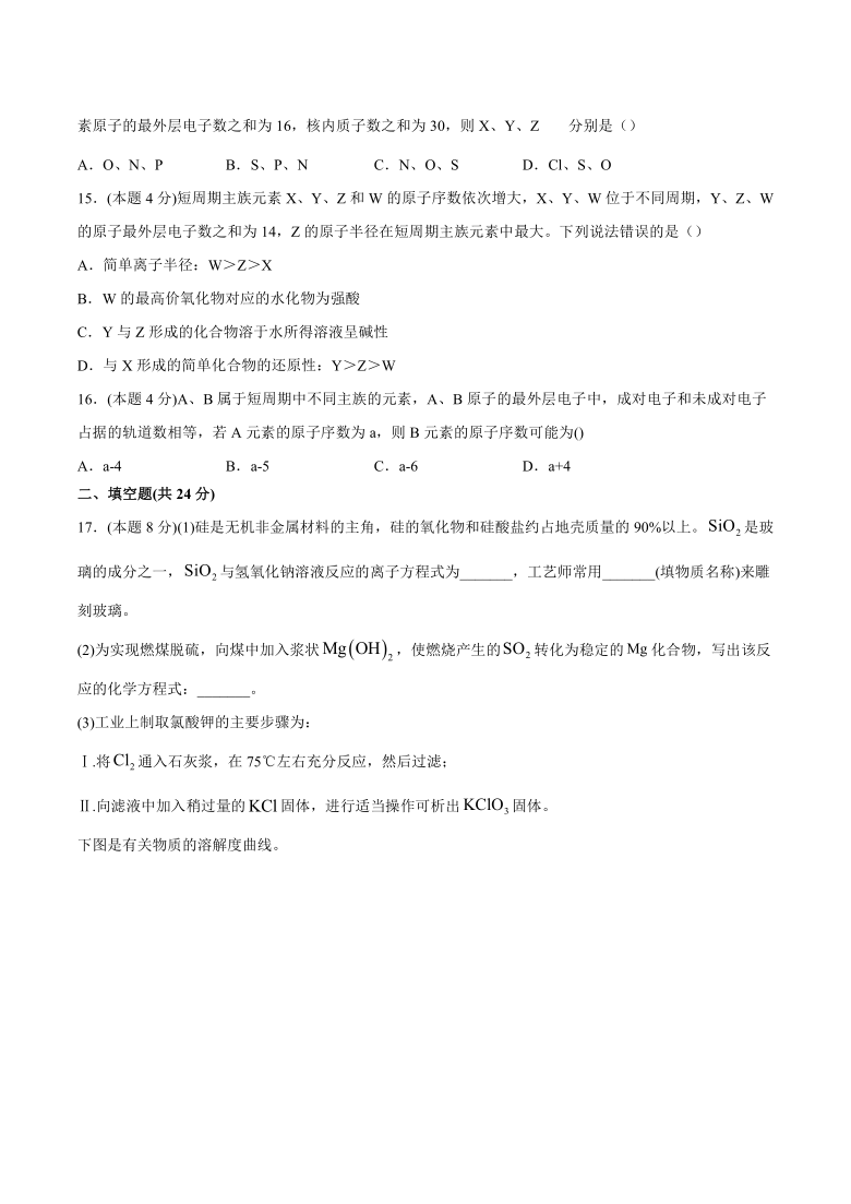 2020-2021学年下学期高一化学鲁科版（2019）必修第二册第1章元素周期表第2节元素周期律与元素周期表课后练习题