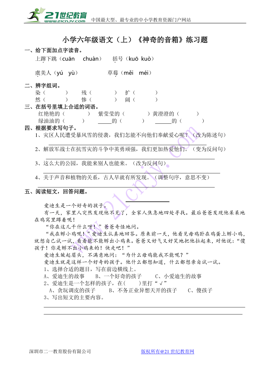 《神奇的音箱》练习题  含答案