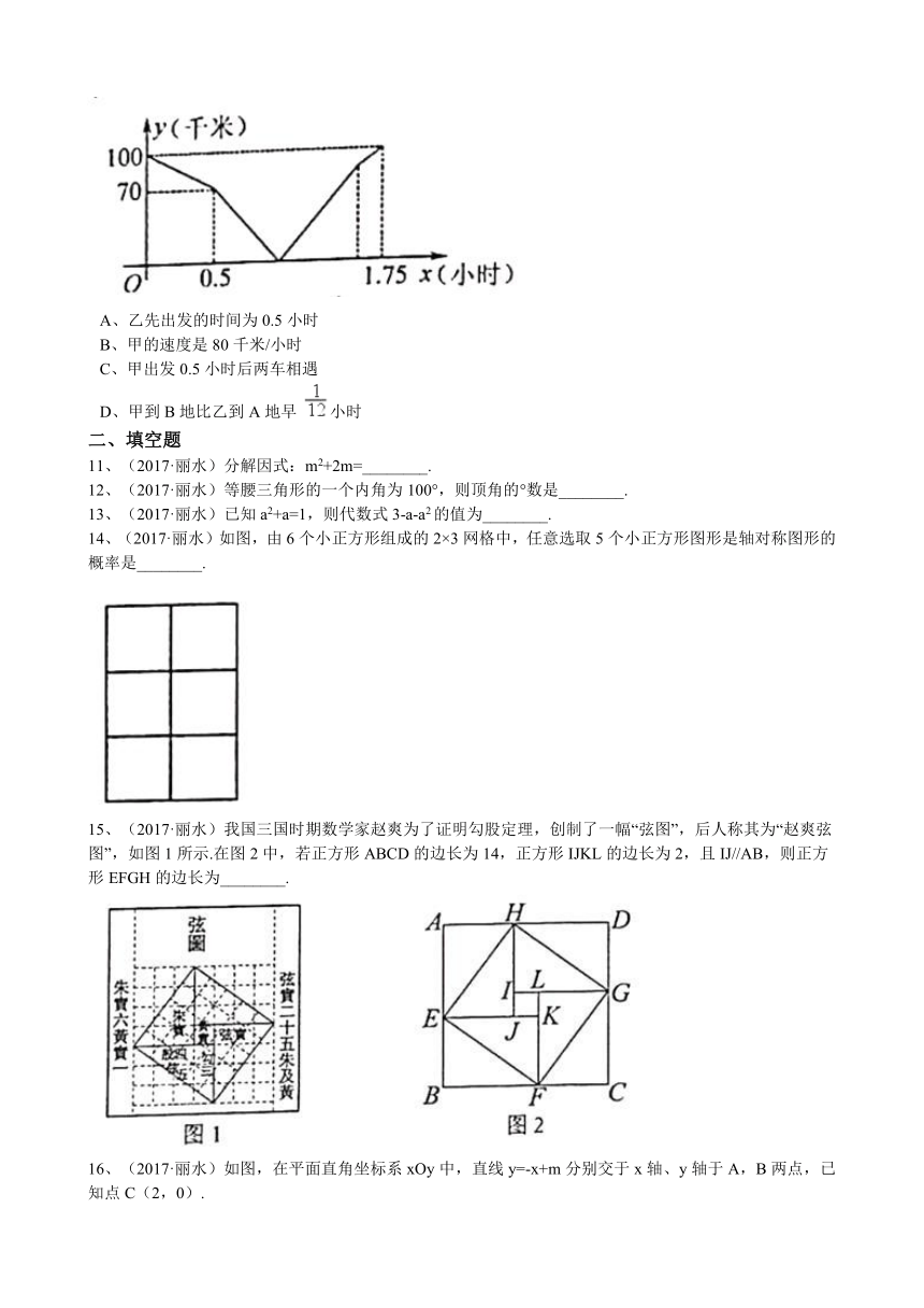 2017年浙江省丽水市中考数学试卷(word版，含图片版答案)