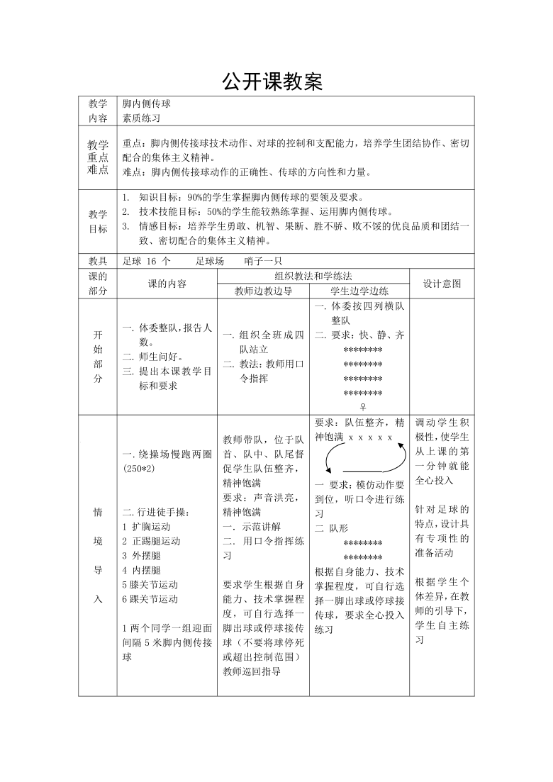 人教高中体育 必修全一册 7.3球类运动 脚内侧传球 教案