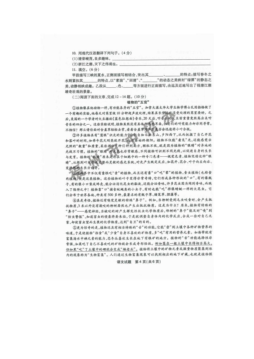 2015年福州市中考语文试卷（扫描版含答案）
