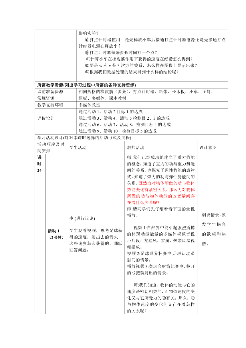 2016年春 人教版物理 必修2第7章第6节  实验：探究功和速度变化的关系   教案