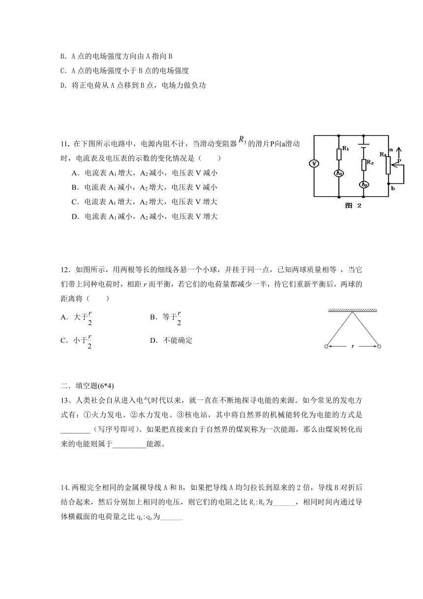 上海市金山中学2016-2017学年高二上学期期中考试等级考试物理考试