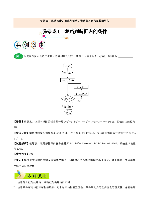 专题13 算法初步、推理与证明、数系的扩充与复数的引入-备战2019年高考数学（文）之纠错笔记系列 Word版含解析