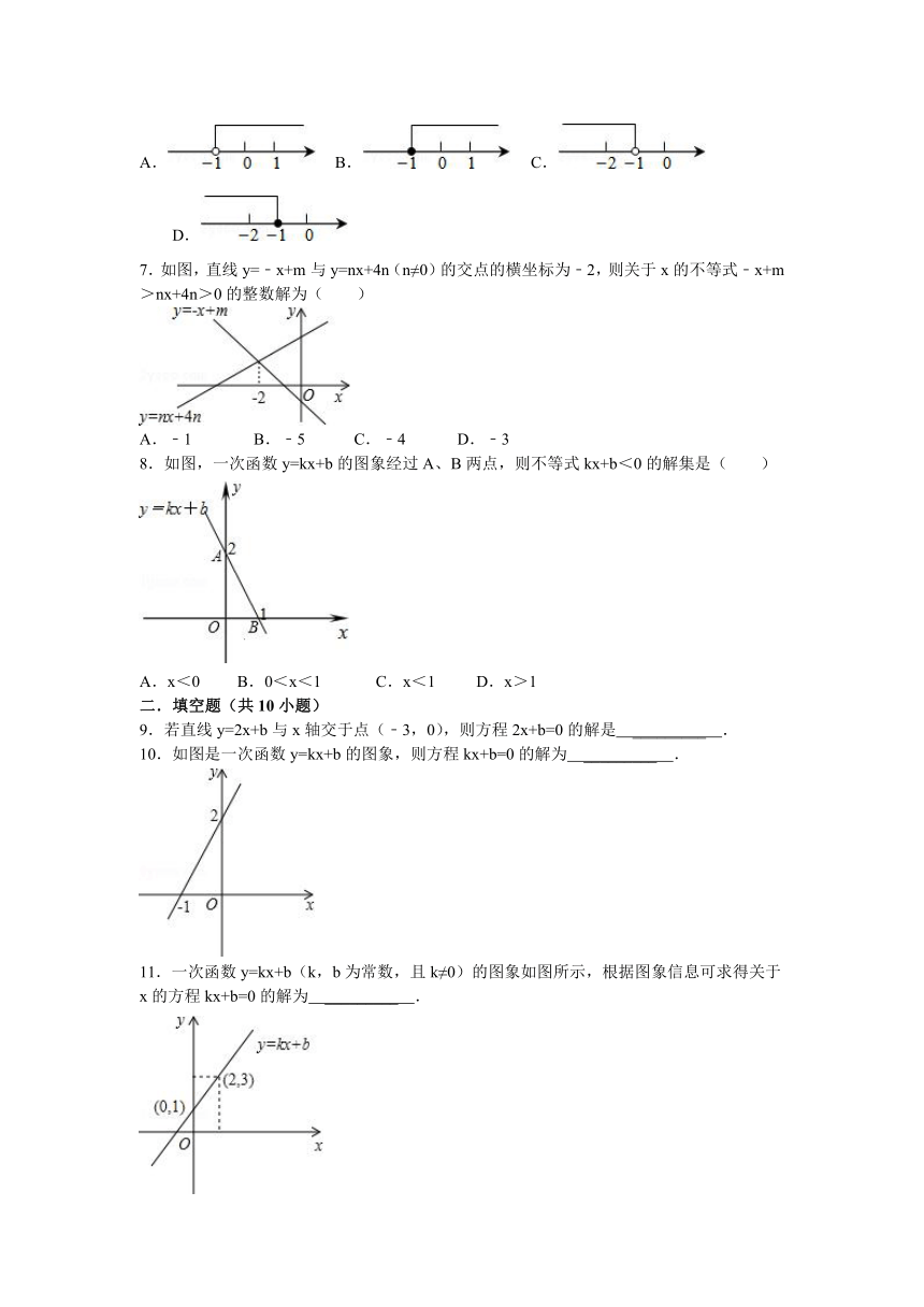 12.2 12.2 一次函数 第6课时一次函数与一元一次方程一元一次不等式【同步练习】（无答案）