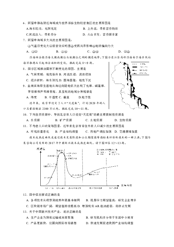 浙江省建人高复2018-2019学年12月份月考试卷    地理   Word版含答案