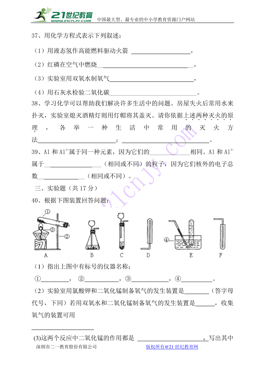 贵州省黔西南州望谟县乡镇联考2017届九年级上学期期末考试化学试题（含答案）