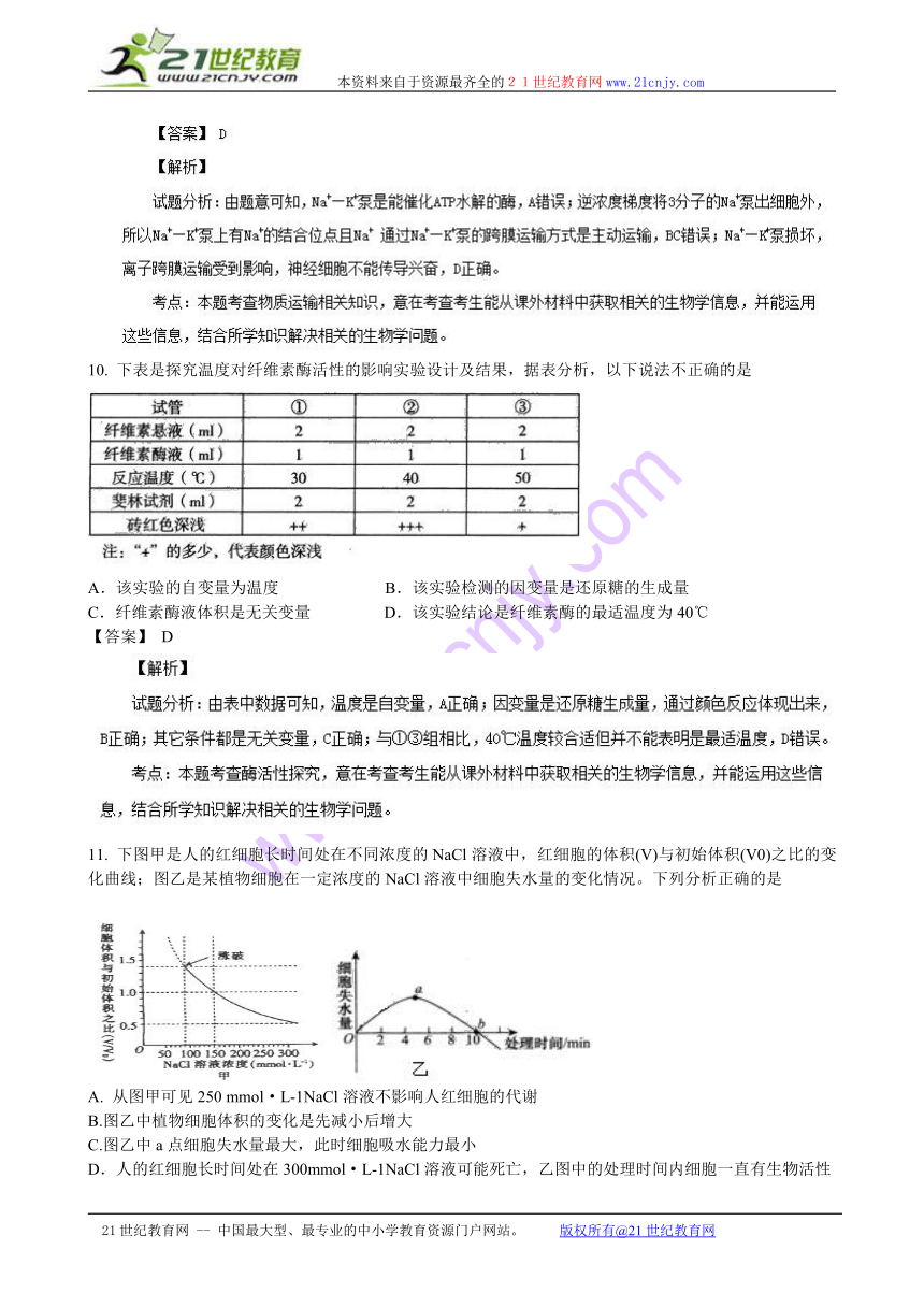 【解析版】湖南省十三校2014届高三联考生物试题