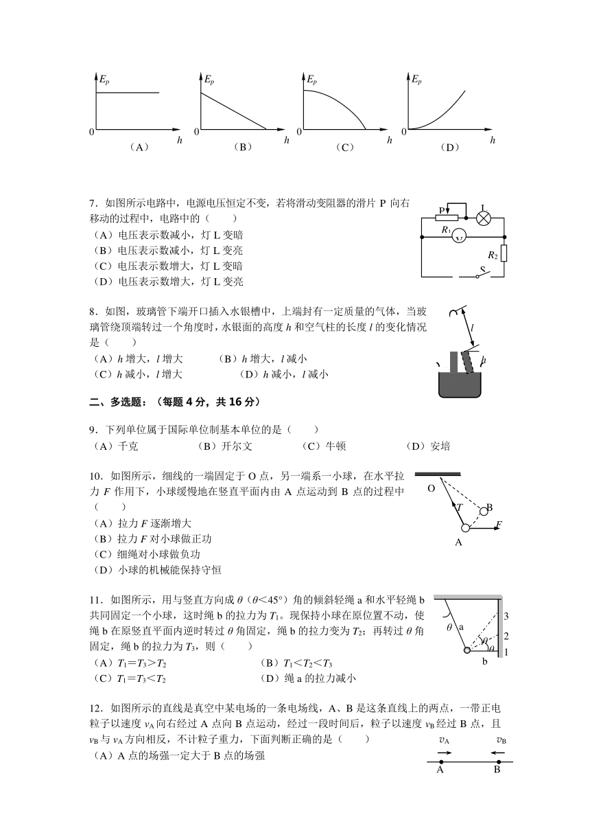 上海市崇明县2017届高三上学期第一次高考模拟考试物理试题（含答案）