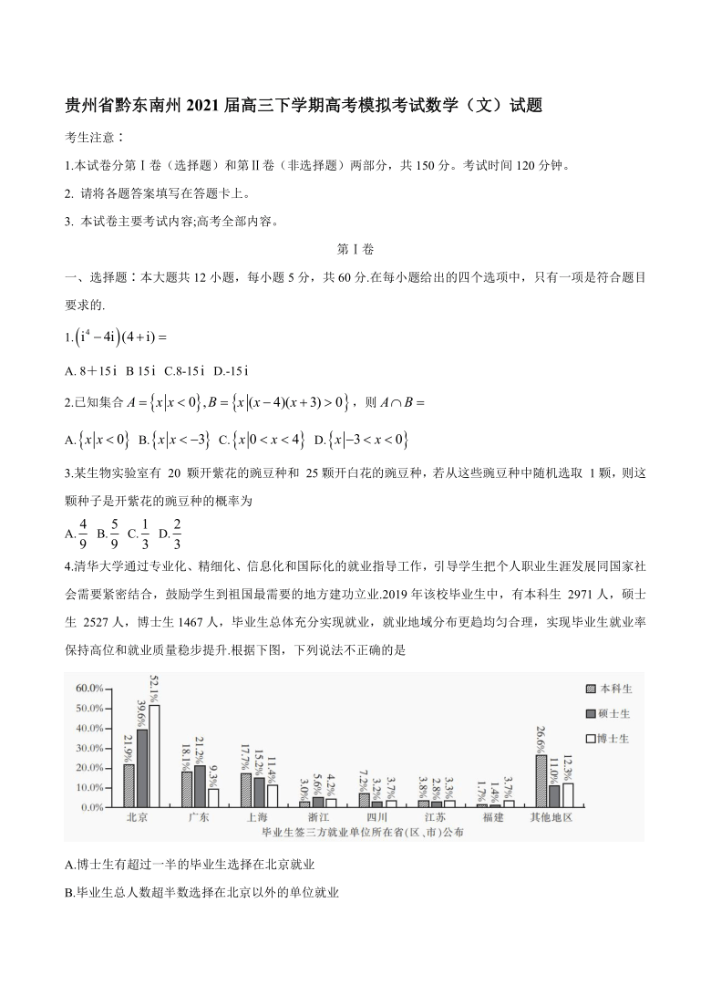 贵州省黔东南州2021届高三下学期高考模拟考试数学（文）试题 Word版含解析