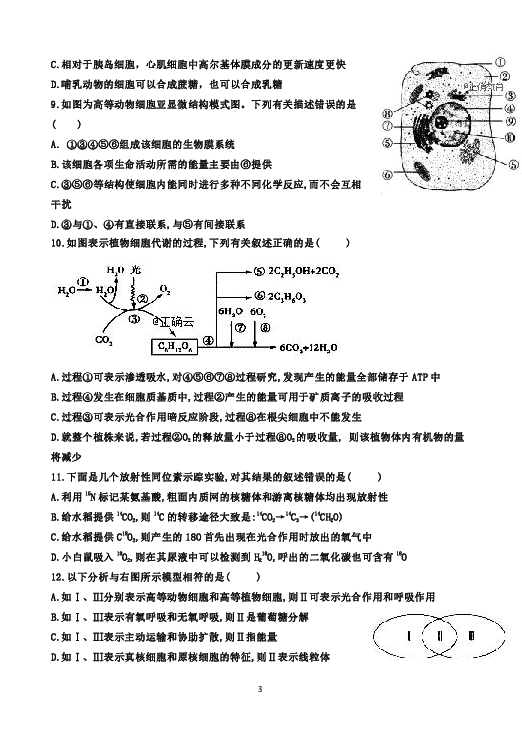 河北安平中学2020届高三上学期第二次月考生物试题 (答案带解析）