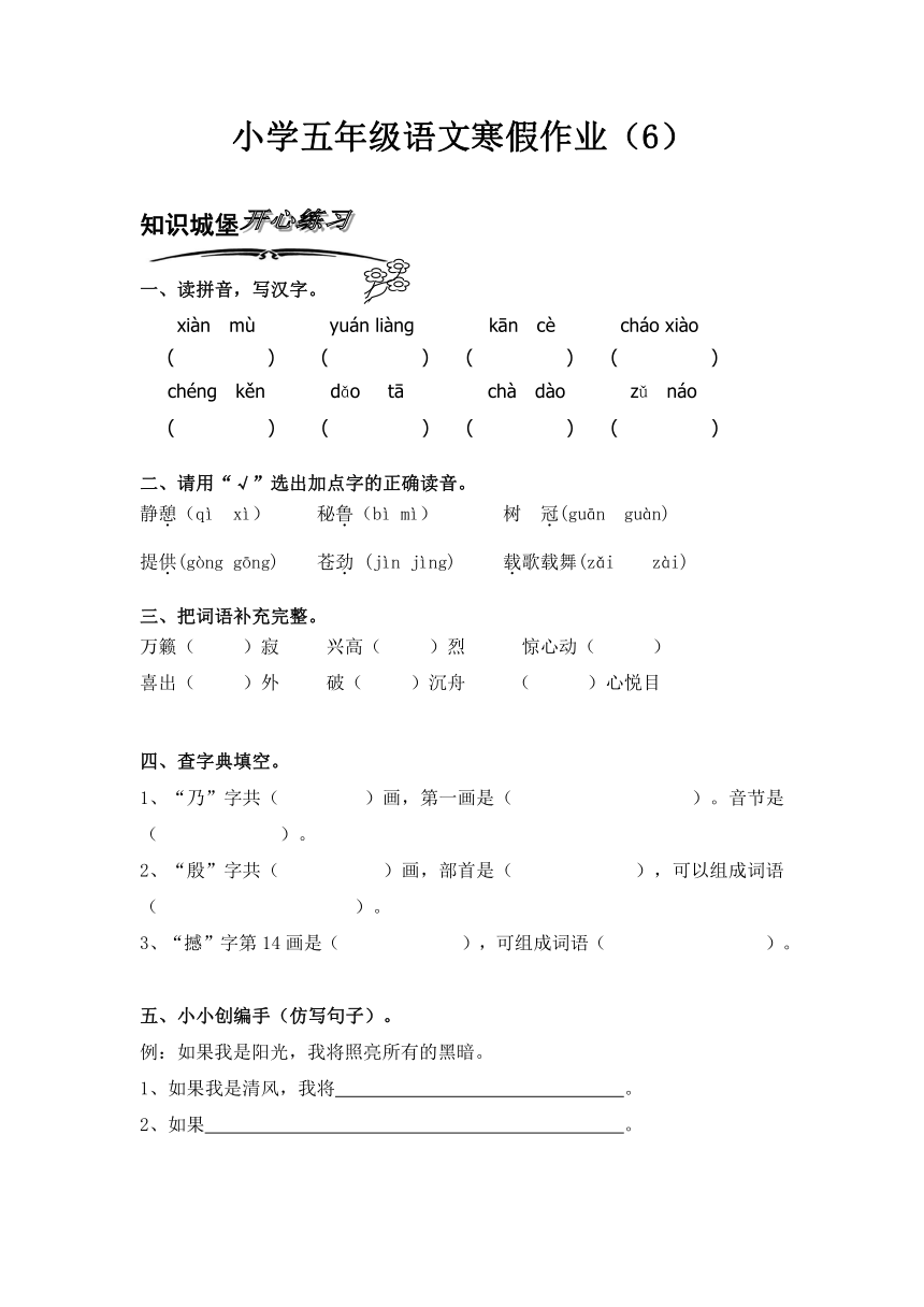 北师大版小学语文五年级上册寒假专项训练（6）
