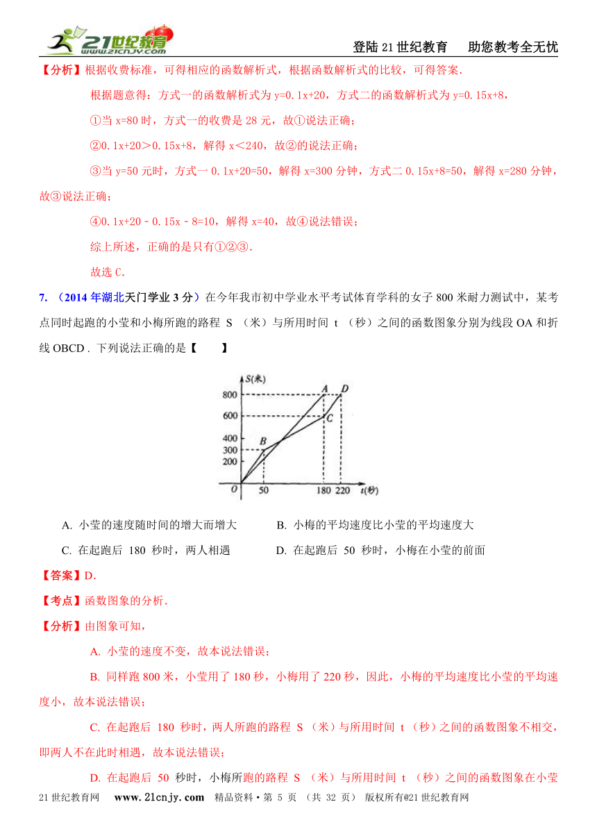 湖北省各市州2014年中考数学试题分类解析汇编（16专题）专题4：函数之一次函数和反比例函数问题