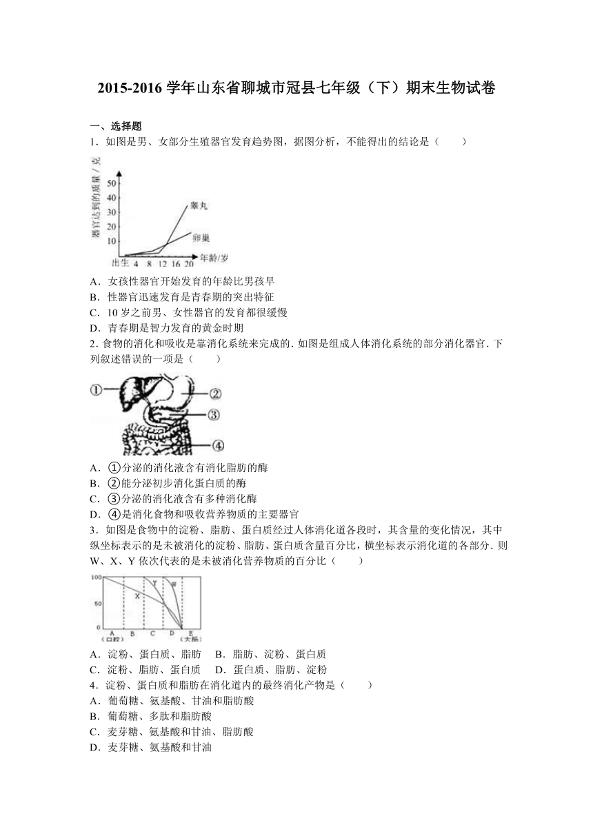 山东省聊城市冠县2015-2016学年七年级（下）期末生物试卷（解析版）