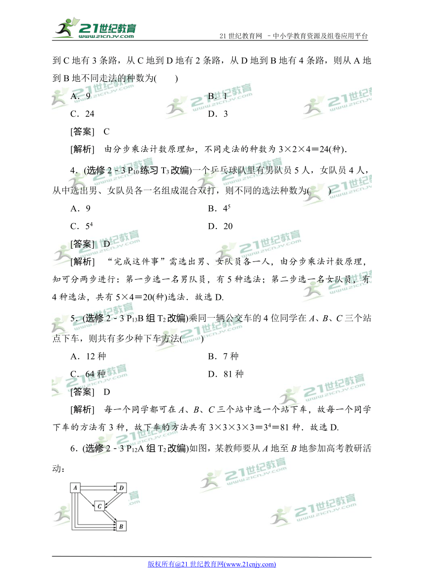2018高考数学教材改编典题精练--分类加法计数原理与分步乘法计数原理