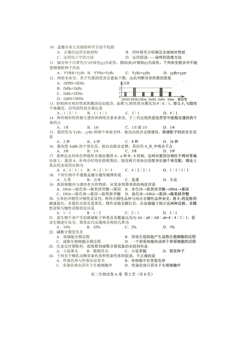 河北省唐山市2020-2021学年高二上学期9月质量检测生物试题 图片版含答案