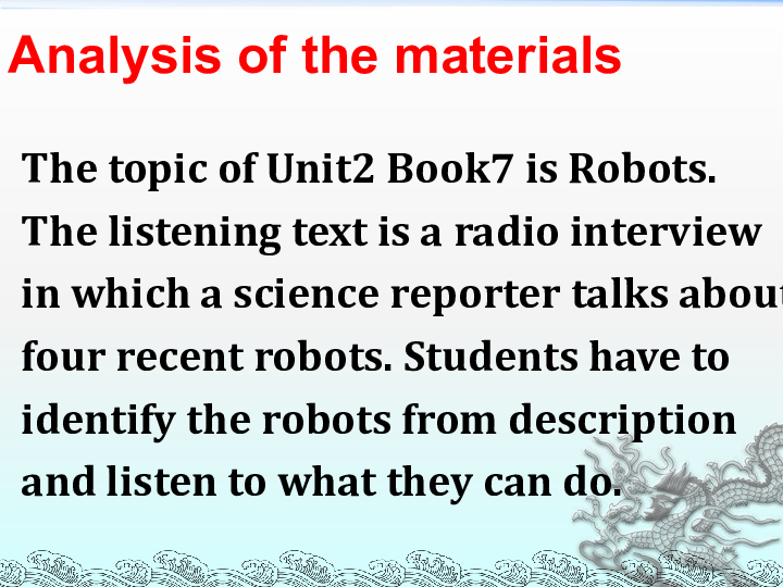 人教英语选修7Unit2 Robots Listening and Speaking 课件（17张PPT）