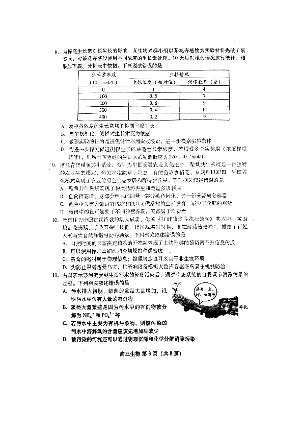 山东省潍坊市2020届高三上学期期末考试生物试题 （扫描版，含答案）