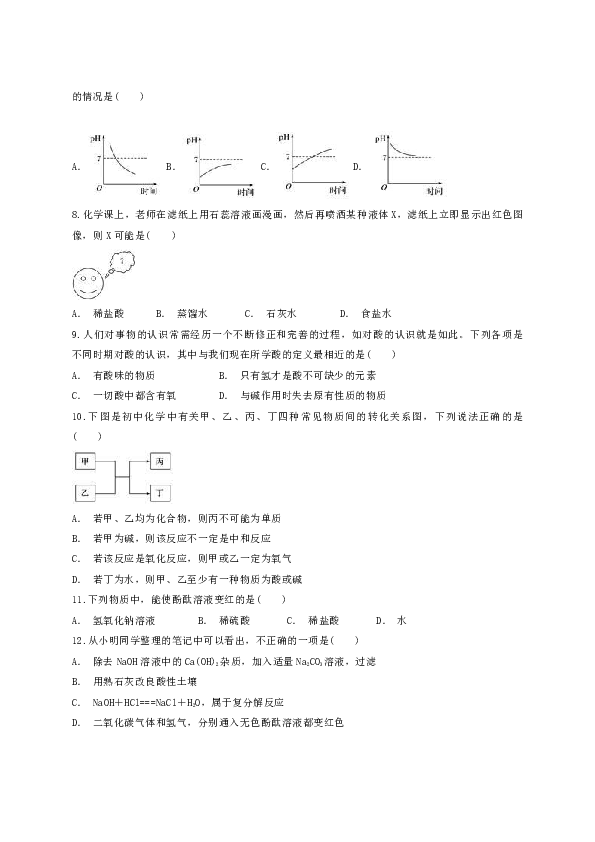 人教版初中化学九年级下册第十单元《酸和碱》单元测试题（解析版）