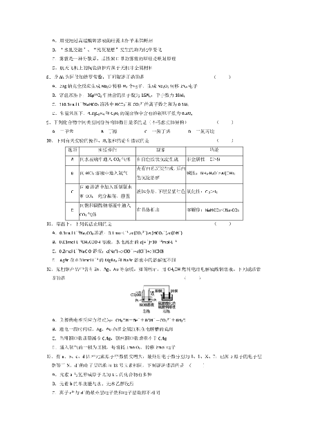 山东省济南市2020届高三4月模拟考试理综试卷（PDF版）