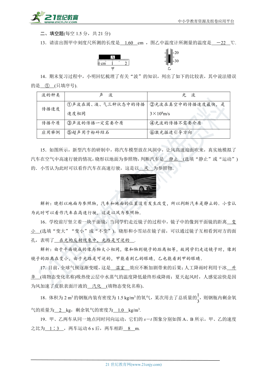 人教版物理八年级上册 期末测试题