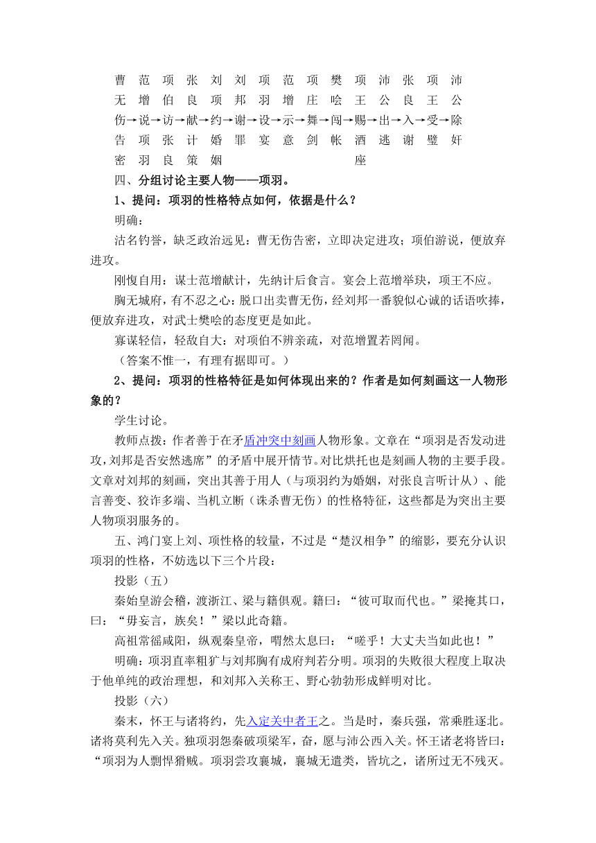 人教版必修一第二单元第6课《鸿门宴》教学设计