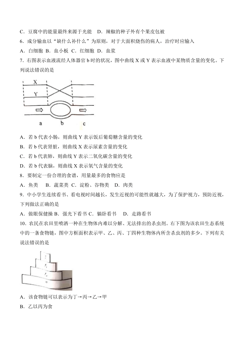 2021年湖南省邵阳市初中学业水平考试生物试题卷(Word版 无答案)