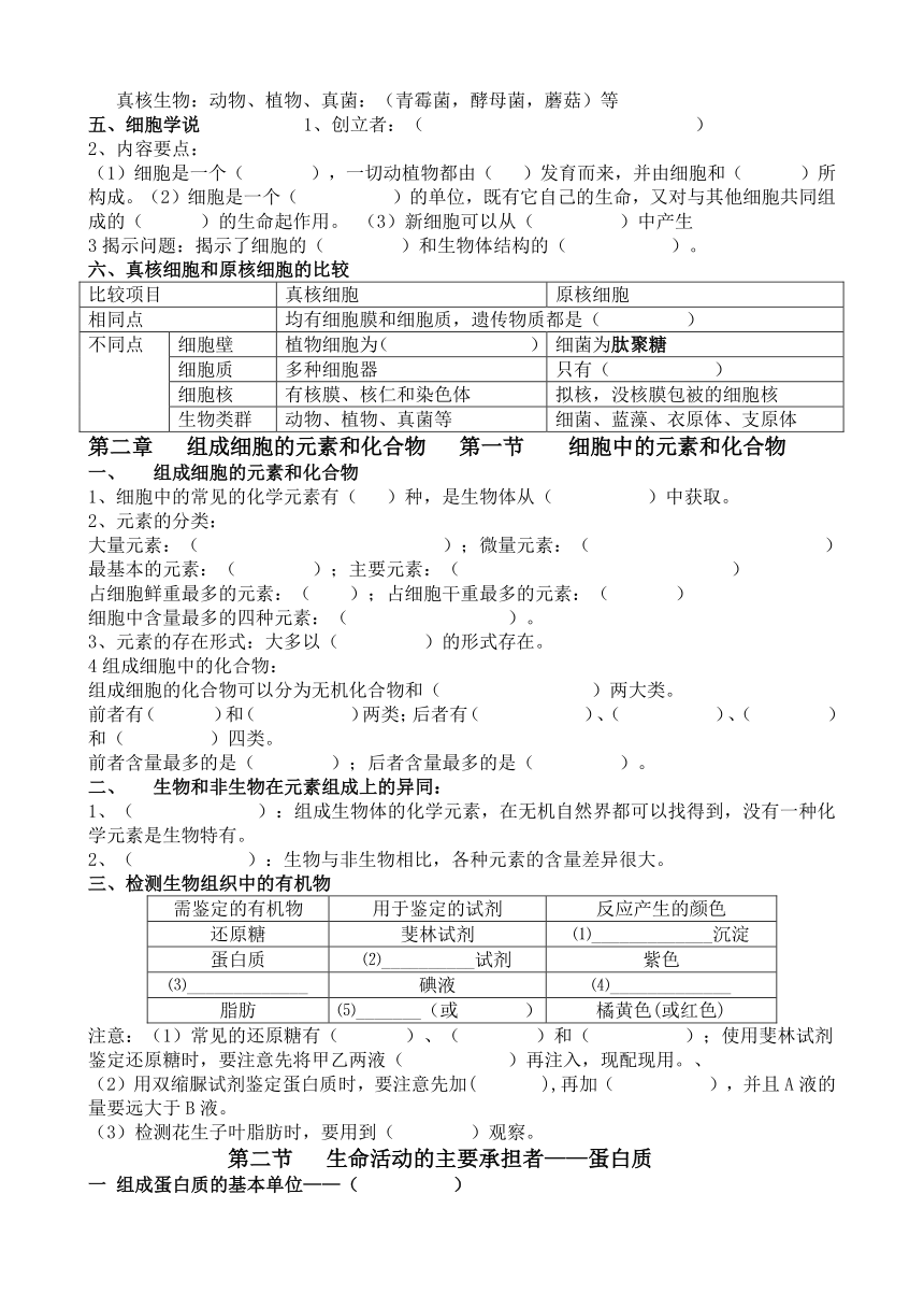 人教版高中生物必修1知识点归纳总结(无答案1)