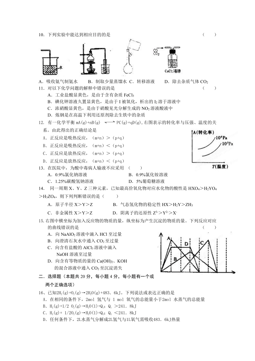 上海市上海理工大学附属中学2012-2013学年高二上学期期末考试化学（选修）试题（有答案）