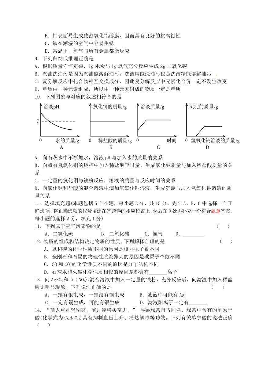 江西省2017年中考化学模拟试题（含解析）