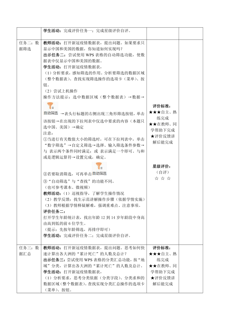 青岛出版社 初中信息技术第二册 第13课  数据分析 教学设计