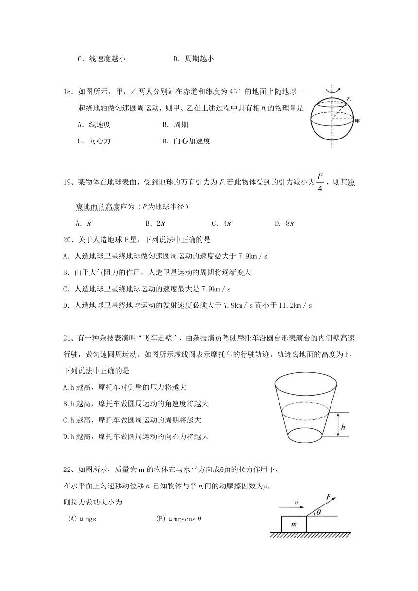 江苏省江阴四校2016-2017学年高一下学期期中考试物理试题 Word版含答案