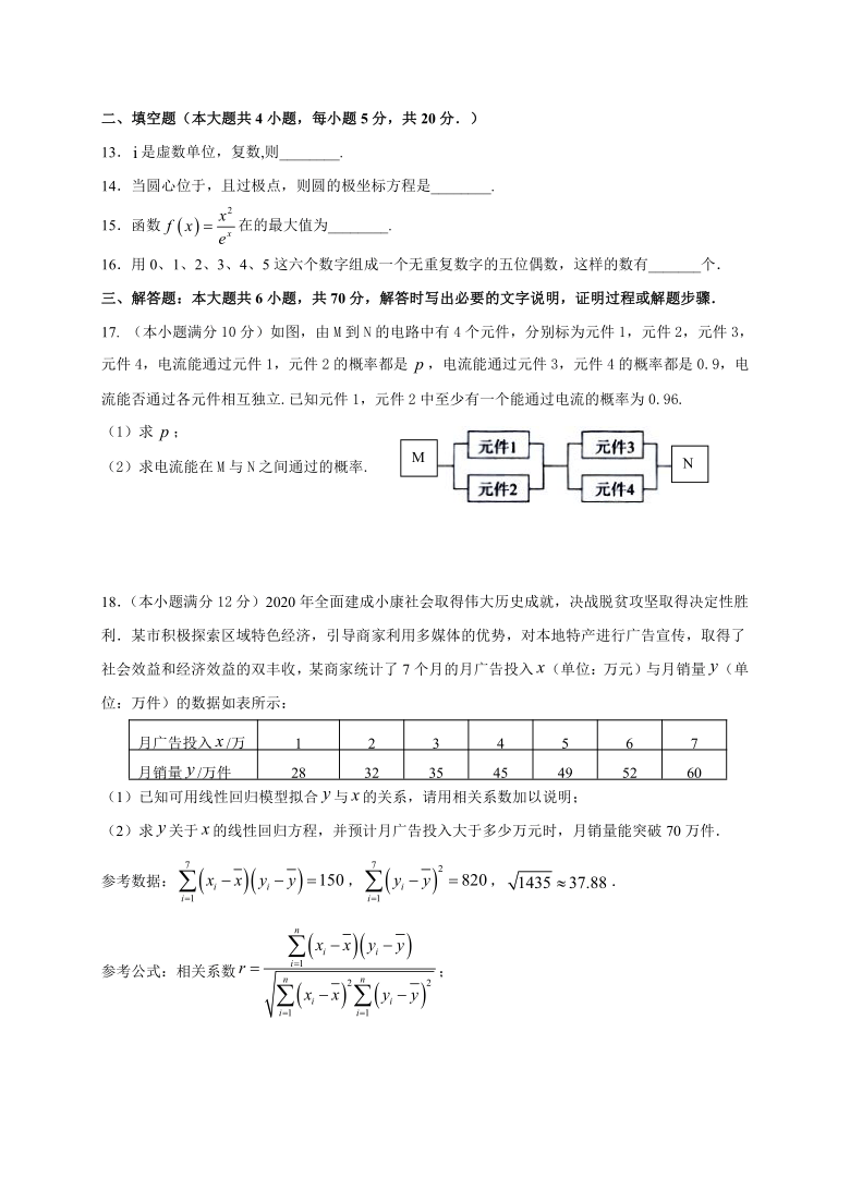 宁夏海原第一高级中学校2020-2021学年高二下学期期末考试数学（理）试题 Word版含答案