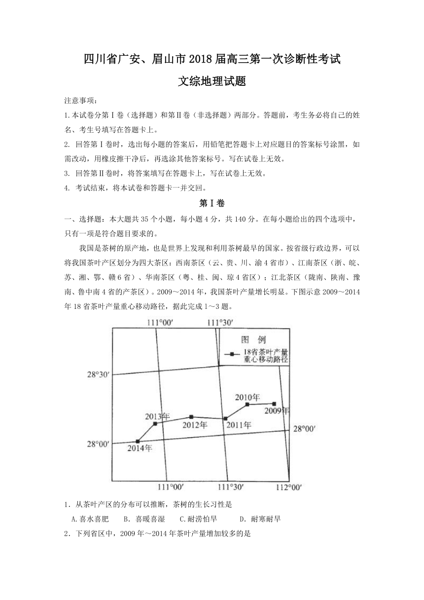 四川省广安、眉山2018届毕业班第一次诊断性考试试题地理Word版含答案