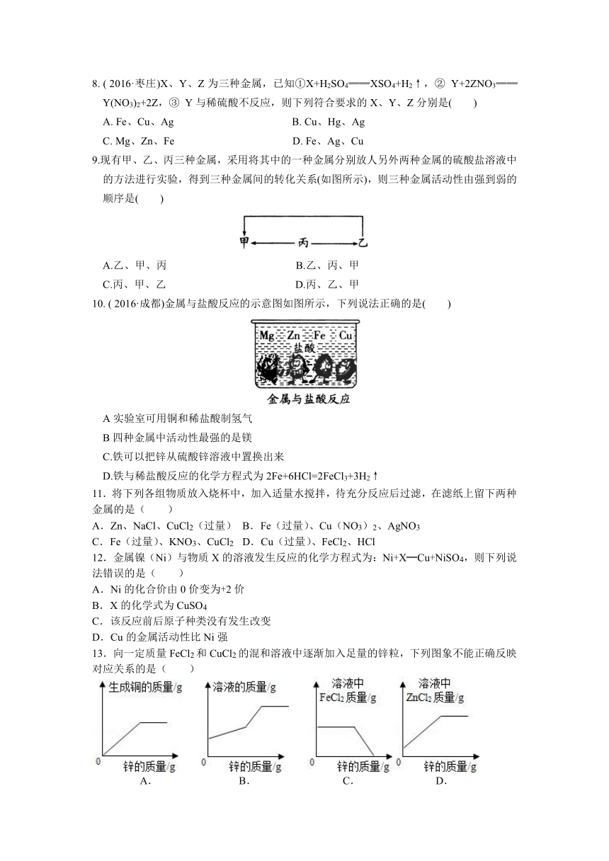 江苏省苏州市2017年中考化学复习基础练习7 金属的化学性质（含答案）