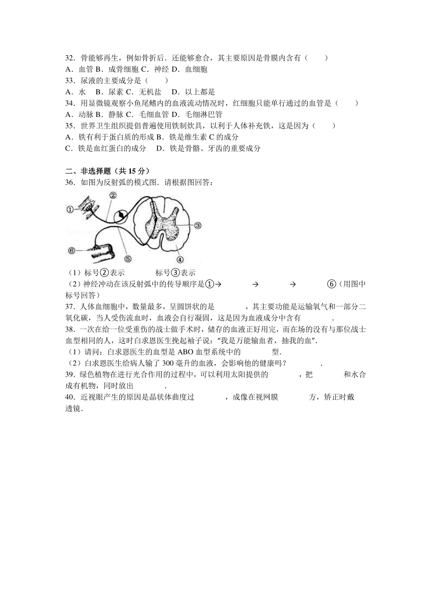 江苏省泰州市泰兴市西城区中学2015-2016学年八年级（上）期中生物试卷（解析版）