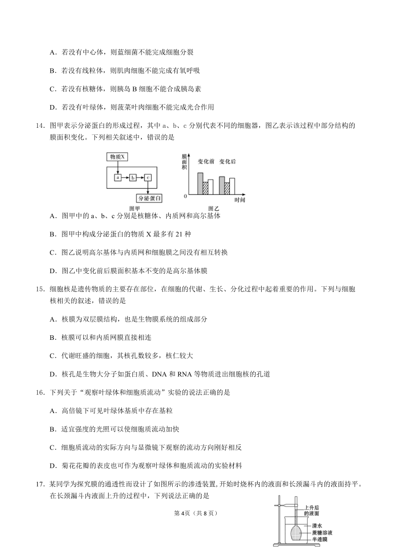 广东省光雅中学2020-2021学年高一上学期12月阶段测试生物试题         含答案