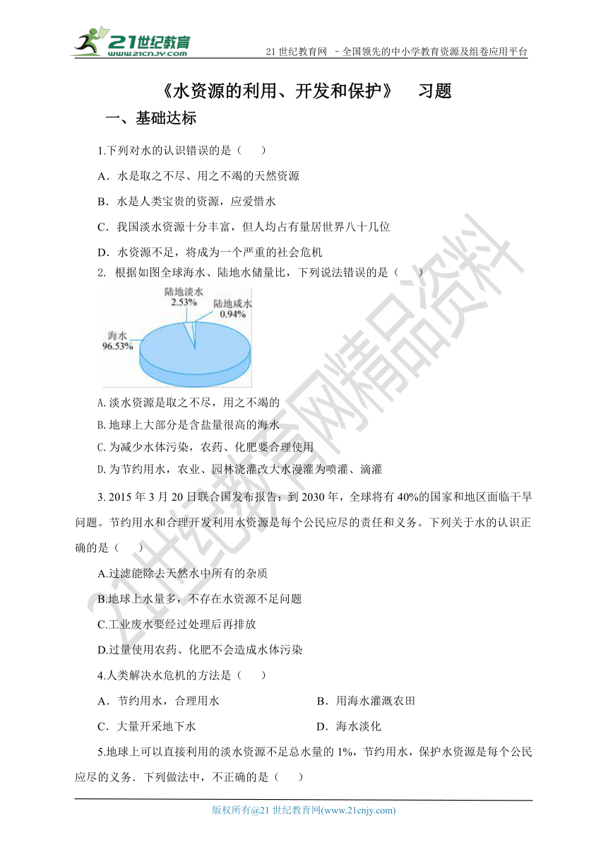 1.7 水资源的利用、开发和保护（习题）